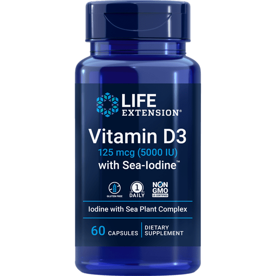 Life Extension Vitamin D3 with Sea-Iodine 125mcg (5000 IU) 60Caps