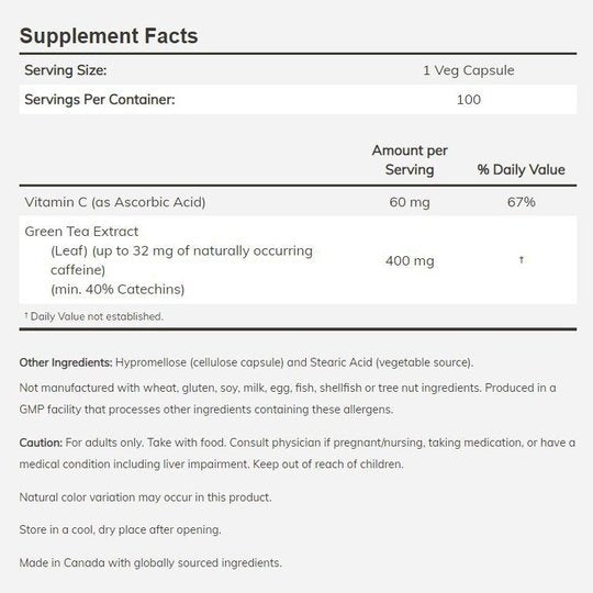 NOW Green Tea Extract 100 veg capsules