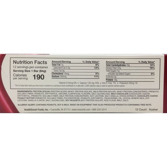 Healthsmart ChocoRite Uncoated Protein Bars, 64g