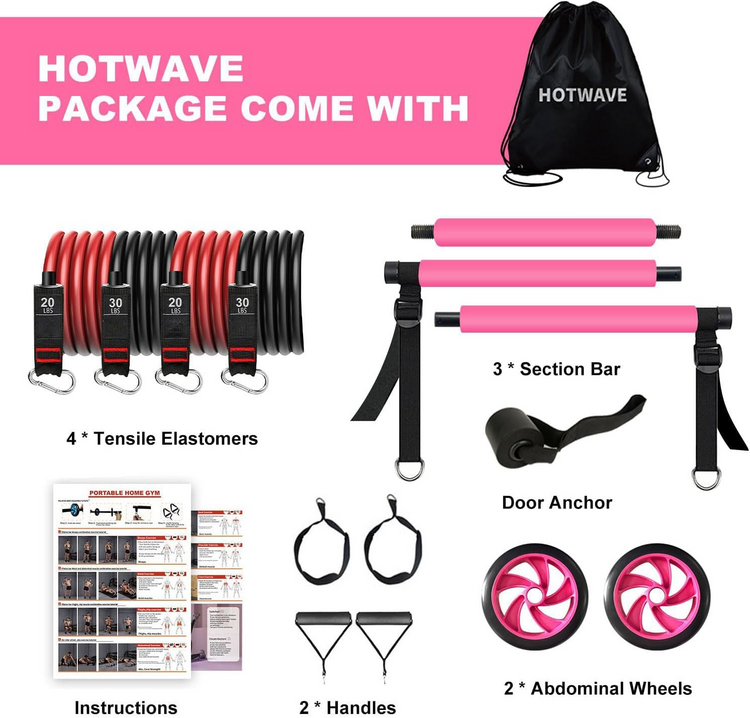 Pilates Bar Kit With Resistance Bands. Fitness Bar With Ab Roller For Abs Workout. Squat Machine.Core Strength Training Equipment.Portable Home Gym For Men And Women