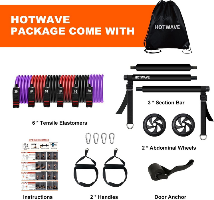 Pilates Bar Kit With Resistance Bands. Fitness Bar With Ab Roller For Abs Workout. Squat Machine.Core Strength Training Equipment.Portable Home Gym For Men And Women