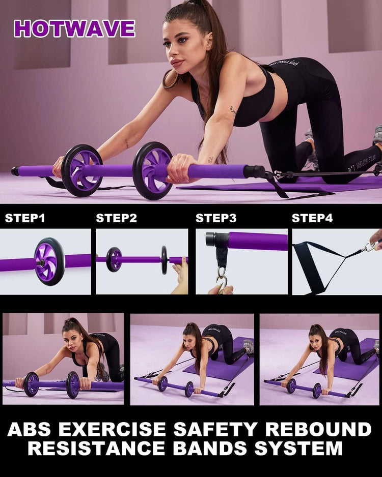Pilates Bar Kit With Resistance Bands. Fitness Bar With Ab Roller For Abs Workout. Squat Machine.Core Strength Training Equipment.Portable Home Gym For Men And Women