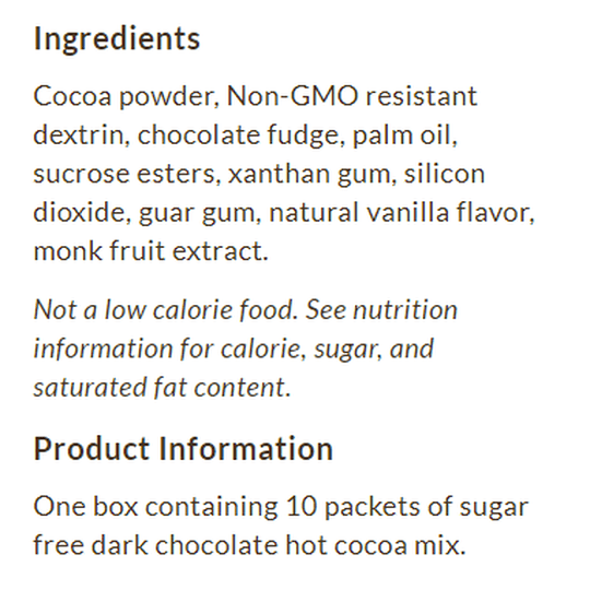 ChocZero Hot Cocoa 10 packet box