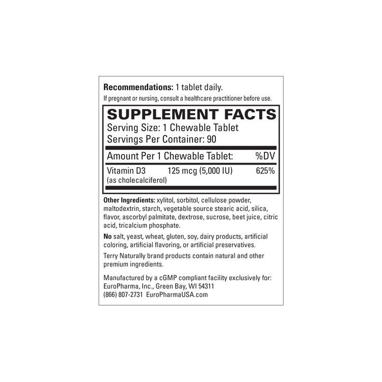 Terry Naturally Vitamin D3 Chewable Vitamin