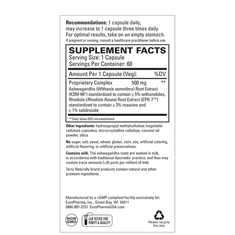 Terry Naturally ADAPTRA Ashwagandha & Rhodiola