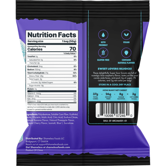 Gummy Candy by Shameless Snacks - Super Sour Blue Raspberry