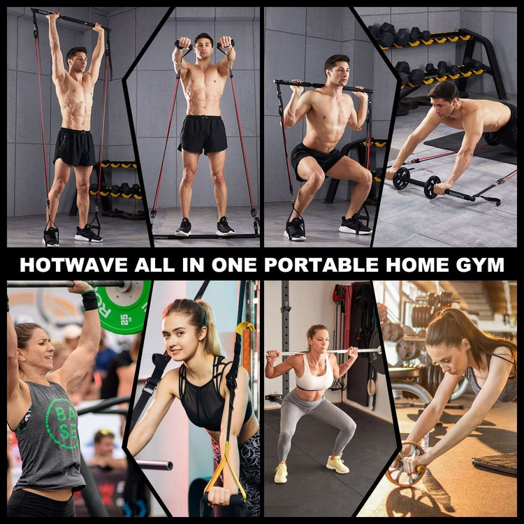 Pilates Bar Kit With Resistance Bands. Fitness Bar With Ab Roller For Abs Workout. Squat Machine.Core Strength Training Equipment.Portable Home Gym For Men And Women