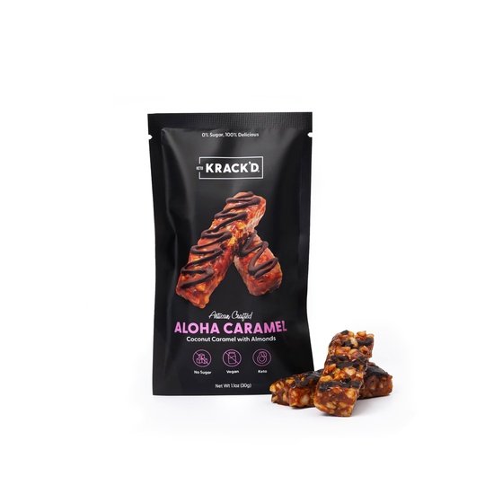 Artisan Crafted Dark Chocolate Aloha Caramel Bar by Krack'd Snacks - Coconut Caramel with California Almonds