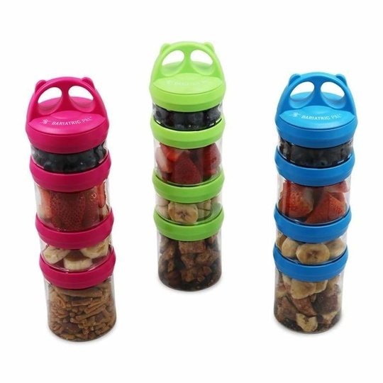 4 Compartment Twist Lock, Stackable, Leak-Proof, Food Storage, Snack Jars & Portion Control Lunch Box by BariatricPal