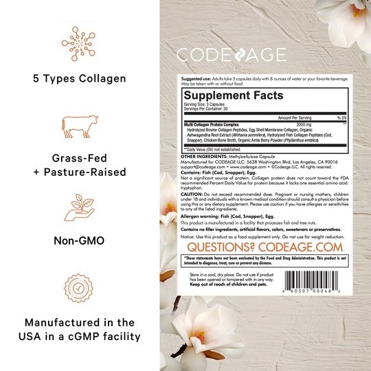 Multi Collagen Peptides Capsules Hydrolyzed Collagen Protein with Bone Broth & Vitamin C by Codeage