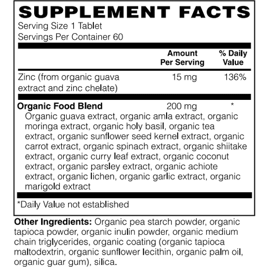 Whole Food Zinc 15mg Tablet by BariatricPal - USDA Organic and Vegan Certified