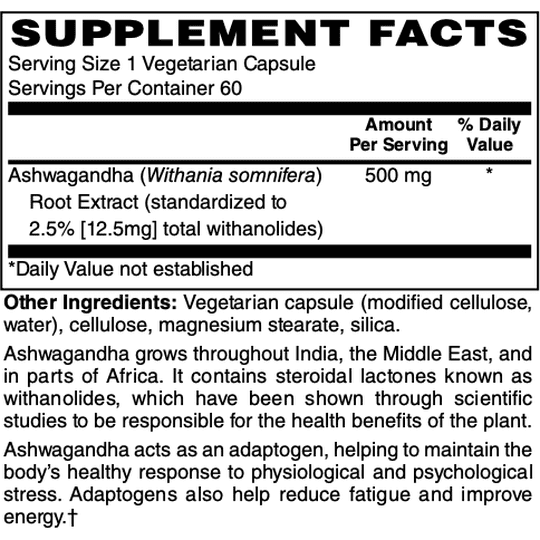 Ashwagandha Extract 500mg Caps by Netrition