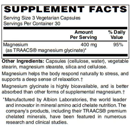 Magnesium Glycinate (400mg) Vegetarian Capsules by BariatricPal - Supports Calmness & Relaxation