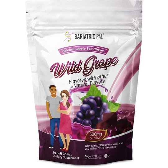 BariatricPal Sugar-Free Calcium Citrate Soft Chews 500mg with Probiotics - Fruit Flavored Variety Pack (5 Bags)