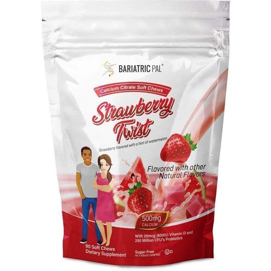 BariatricPal Sugar-Free Calcium Citrate Soft Chews 500mg with Probiotics - Fruit Flavored Variety Pack (5 Bags)