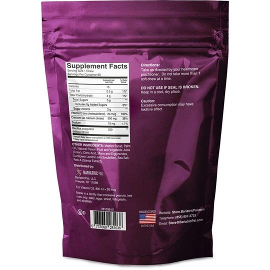 BariatricPal Sugar-Free Calcium Citrate Soft Chews 500mg with Probiotics - Fruit Flavored Variety Pack (5 Bags)