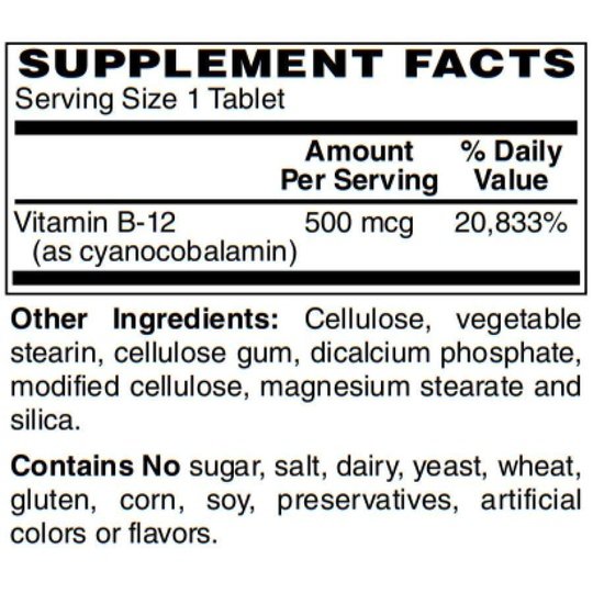 Vitamin B-12 (500mcg) Tablets by BariatricPal (100 count)