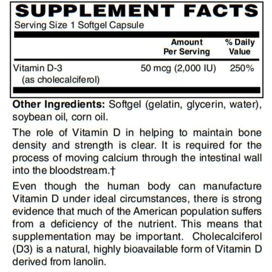 Vitamin D-3 50mcg (2,000 IU) - Easy Swallow Vegetarian Softgels by BariatricPal