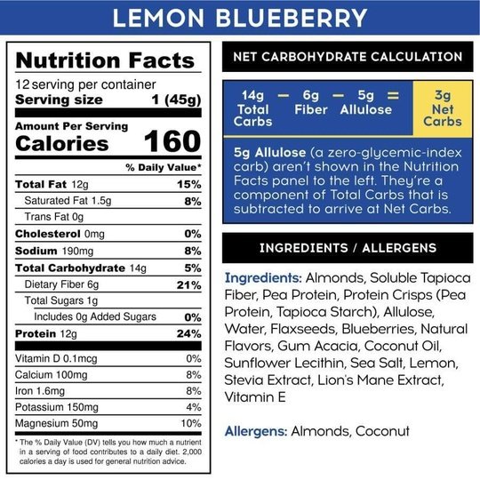 IQBar Vegan and Keto Protein Bars - Lemon Blueberry
