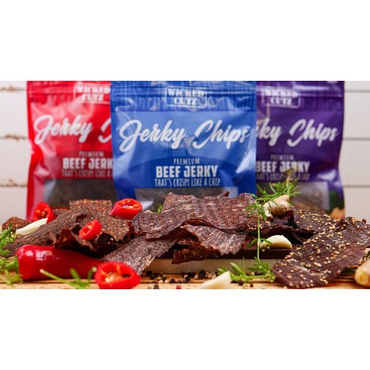 High Protein Beef Jerky Chips by Wicked Cutz