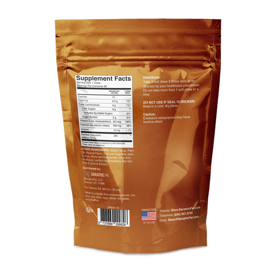 BariatricPal Sugar-Free Calcium Citrate Soft Chews 500mg with Probiotics - Fruit Flavored Variety Pack (5 Bags)